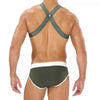 Herren Brust-Harness mit elastischem Komfort & fluoreszierendem Look, Khaki | TOF Paris