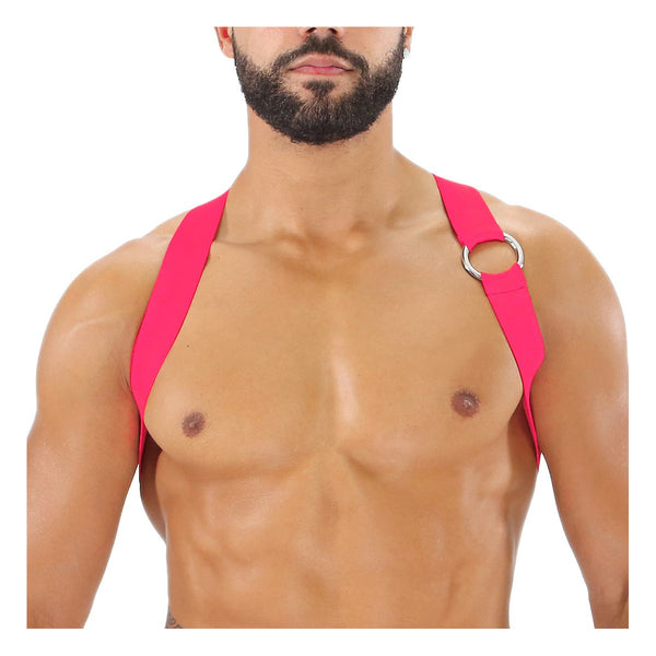 Herren Brust-Harness Neon Pink mit elastischem Komfort & fluoreszierendem Look | TOF Paris