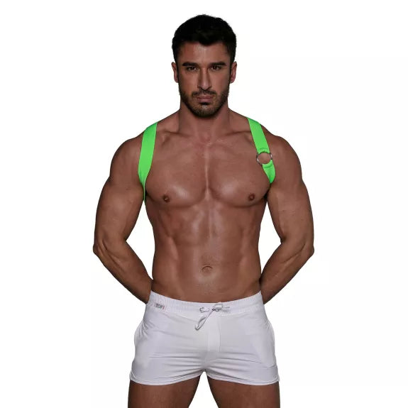 Herren Brust-Harness Neon Grün mit elastischem Komfort & fluoreszierendem Look | TOF Paris