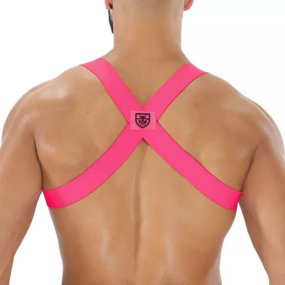 Herren Brust-Harness Neon Pink mit elastischem Komfort & fluoreszierendem Look | TOF Paris