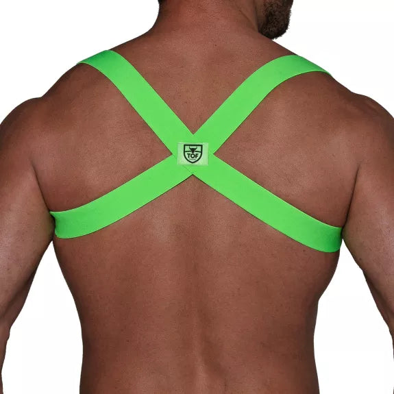 Herren Brust-Harness Neon Grün mit elastischem Komfort & fluoreszierendem Look | TOF Paris