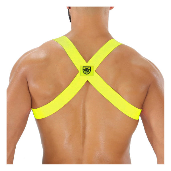 Herren Brust-Harness Neon Gelb mit elastischem Komfort & fluoreszierendem Look | TOF Paris