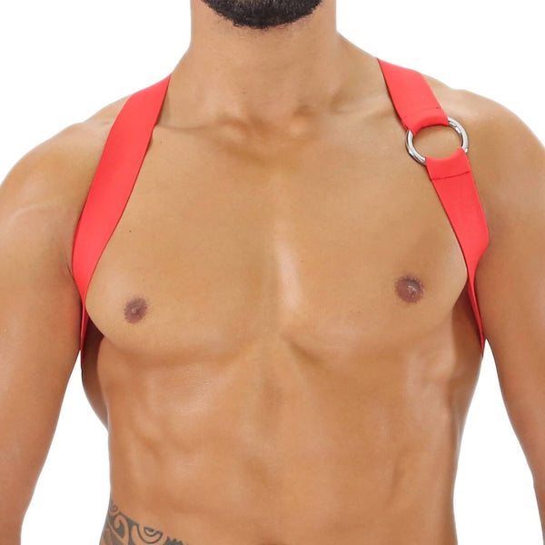 Herren Brust-Harness mit elastischem Komfort & fluoreszierendem Look, Rot | TOF Paris