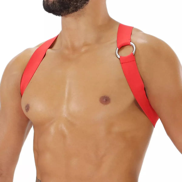 Herren Brust-Harness mit elastischem Komfort & fluoreszierendem Look, Rot | TOF Paris