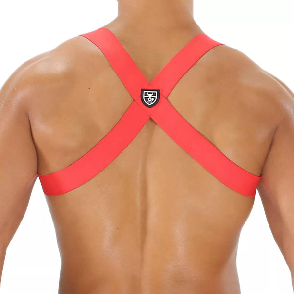 Herren Brust-Harness mit elastischem Komfort & fluoreszierendem Look, Rot | TOF Paris
