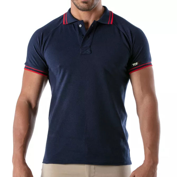 Blaues verführerisches Poloshirt mit markanten sportiven Details von TOF Paris