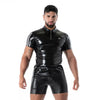Schwarzes Latex Polo Shirt im Second Skin Designer Look von TOF Paris
