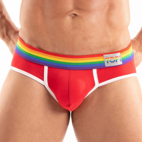 Herren Slips Pride - Komfort & auffälliger Regenbogenbund, rot | TOF Paris