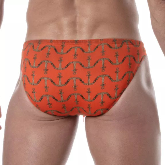 Badehose Mini Briefs Orange - Slim Fit mit stylischem Print | TOF Paris