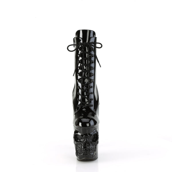 RAPTURE-1020 Plateau Stiefeletten - Schwarz Lack Totenkopf von Pleaser – Ansicht 2