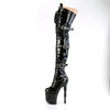 RAPTURE-3028 Plateau Overknee Stiefel - Schwarz Lack Totenkopf von Pleaser – Ansicht 3
