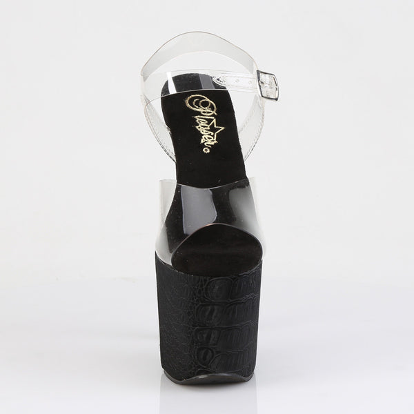 RAZZLE-808WR Plateau High Heel Sandaletten - Schwarz Matt Krokodilmuster von Pleaser – Ansicht 2