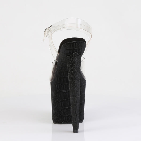 RAZZLE-808WR Plateau High Heel Sandaletten - Schwarz Matt Krokodilmuster von Pleaser – Ansicht 4