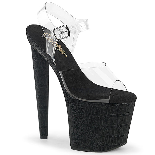 RAZZLE-808WR Plateau High Heel Sandaletten - Schwarz Matt Krokodilmuster von Pleaser