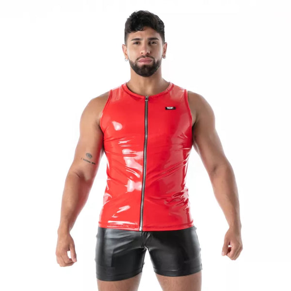 Rotes Latex Second Skin-Tank-Top von TOF Paris – Ansicht 4