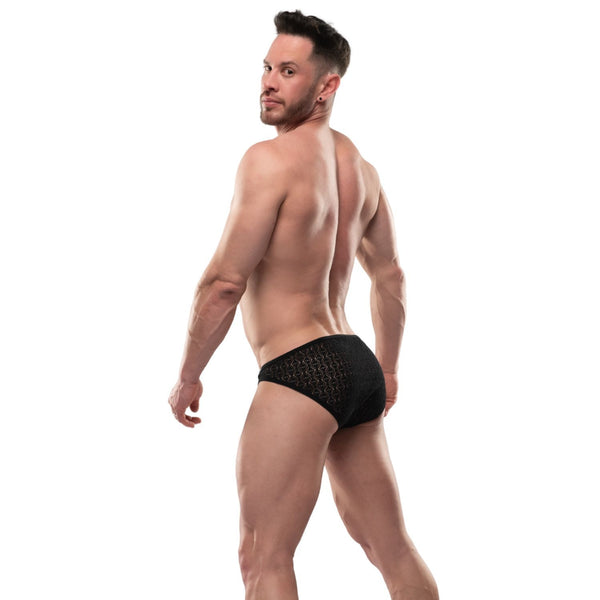 Herren Slip Stretch-Spitze, Low Waist mit Komfort-Bund, Schwarz | TOF Paris