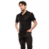 Kurzarm-Hemd Slim Fit mit Stretch-Spitze und Logo in Schwarz | TOF Paris