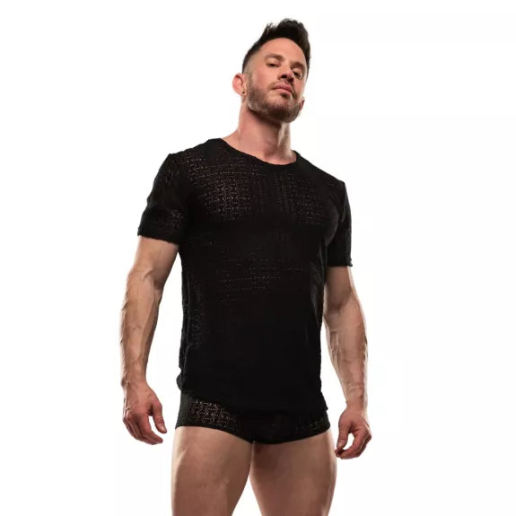 T-Shirt Herren Schwarz Rundhals Spitze Stretch - Leicht & Elegant | TOF Paris