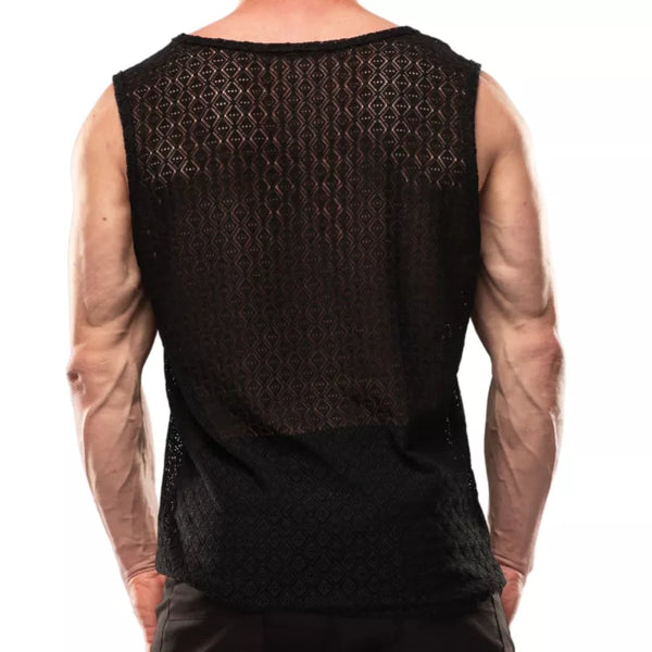 Schwarzes transparentes Tanktop aus elastischer Spitze von TOF Paris – Ansicht 3