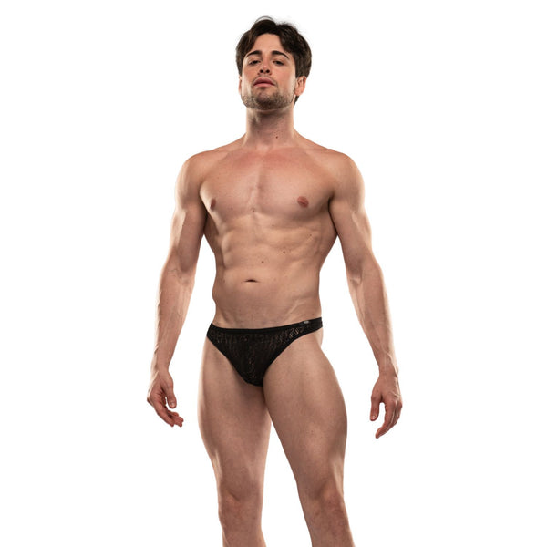 String aus elastischer Spitze mit ungefüttertem Frontbereich, Schwarz | TOF Paris