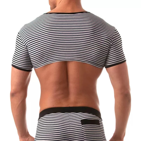 Crop Top Herren, Schwarz - Sexy Matrosen-Design mit Streifenmuster | TOF Paris
