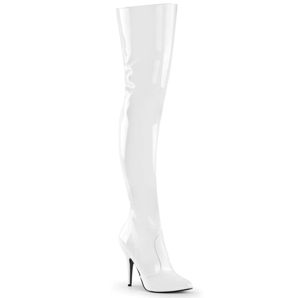 SEDUCE-3010 Overknee Stiefel Lack Weiß von Pleaser