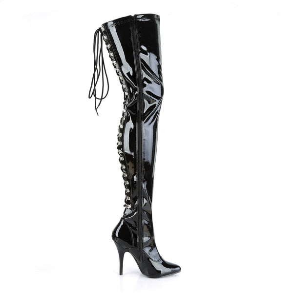 SEDUCE-3063 Overknee Stiefel Schwarz Lack | Pleaser
