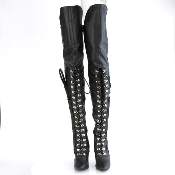 SEDUCE-3082 Overknee Stiefel mit Schnürung und Peitsche - Schwarz matt von Pleaser High Heels – Ansicht 2