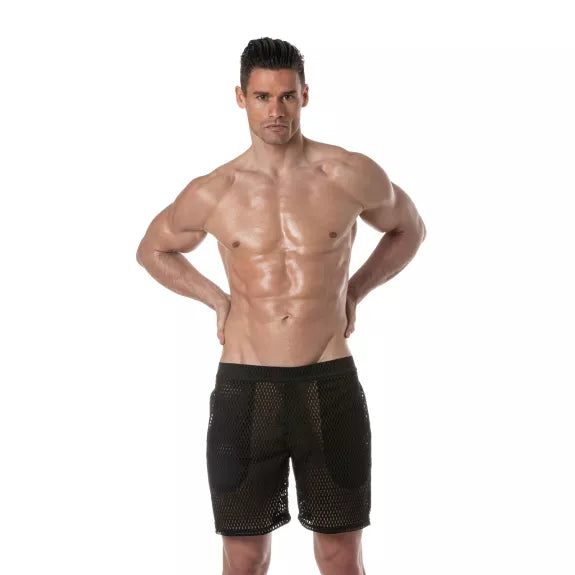 Herren Long Shorts Transparent Mesh - Leicht & Atmungsaktiv schwarz | TOF Paris
