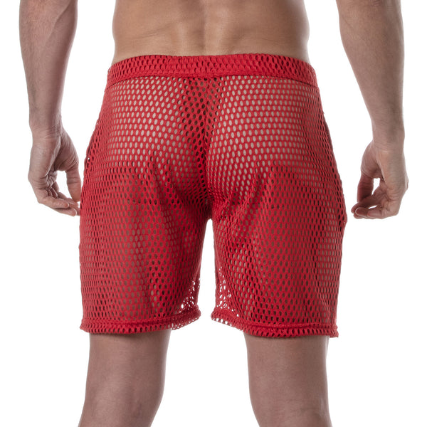 Herren Long Shorts Rot - Transparenter Look mit Mesh & Komfort | TOF Paris