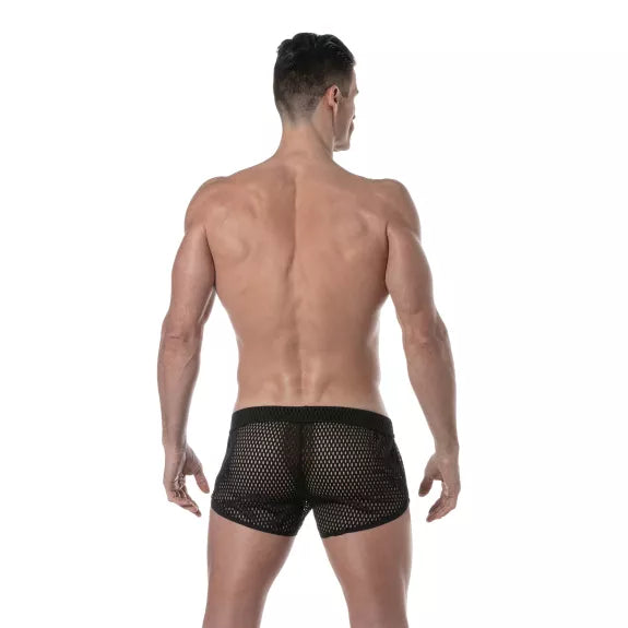 Männer Mini Shorts - Transparenter Mesh, atmungsaktiv & sexy, Schwarz | TOF Paris