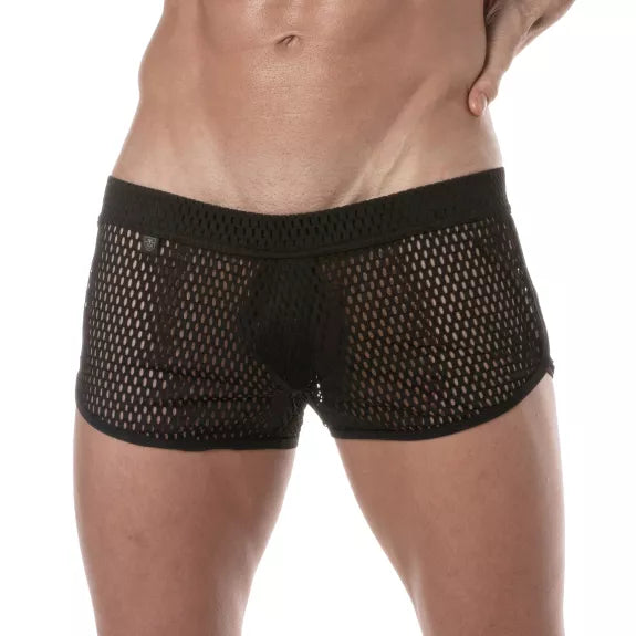 Männer Mini Shorts - Transparenter Mesh, atmungsaktiv & sexy, Schwarz | TOF Paris
