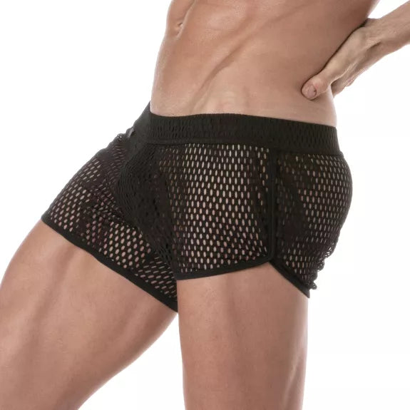 Männer Mini Shorts - Transparenter Mesh, atmungsaktiv & sexy, Schwarz | TOF Paris
