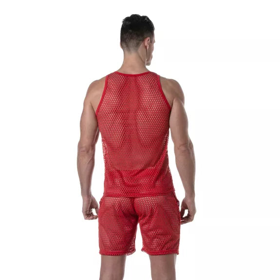 Tank Top Herren Mesh Rot - Atmungsaktiv & Clubwear-Style | TOF Paris