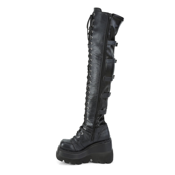 SHAKER-350 Plateau Overknee Stiefel schwarz matt Schnürung von DemoniaCult – Ansicht 3