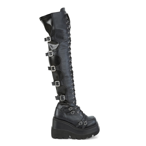 SHAKER-350 Plateau Overknee Stiefel schwarz matt Schnürung von DemoniaCult – Ansicht 5