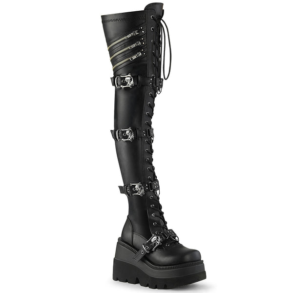 SHAKER-420 Plateau Overknee Stiefel Schwarz Matt von DemoniaCult
