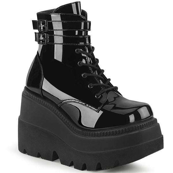 SHAKER-52 Plateau Stiefeletten schwarz Lack Schnürung von DemoniaCult