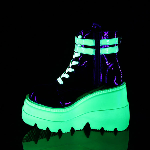 SHAKER-52 Plateau Stiefeletten schwarz grün fluoreszierend Schnürung UV von DemoniaCult – Ansicht 3