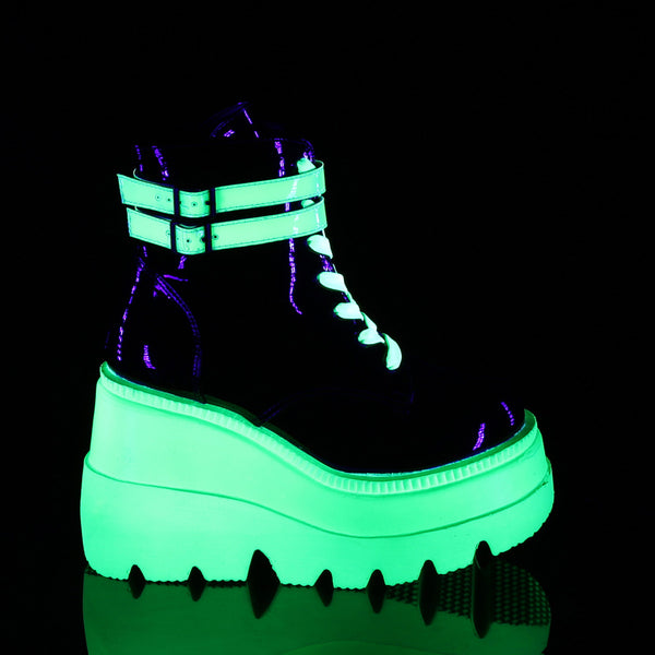 SHAKER-52 Plateau Stiefeletten schwarz grün fluoreszierend Schnürung UV von DemoniaCult – Ansicht 5