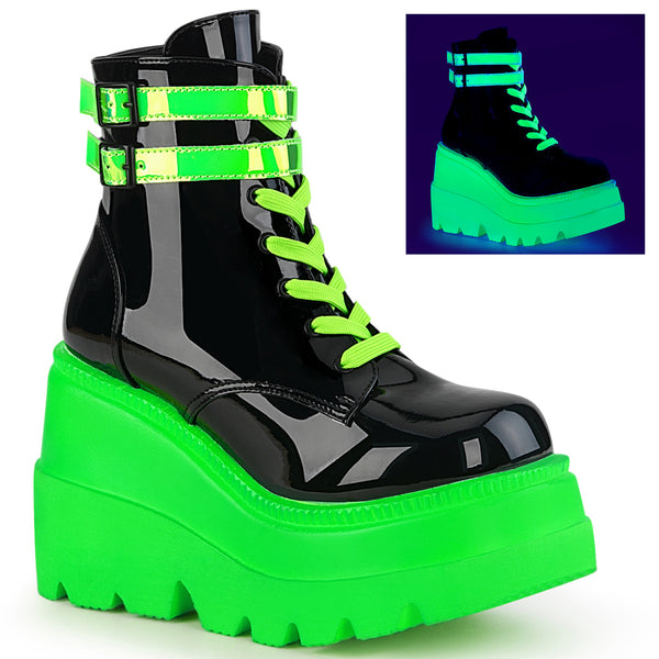 SHAKER-52 Plateau Stiefeletten schwarz grün fluoreszierend Schnürung UV von DemoniaCult
