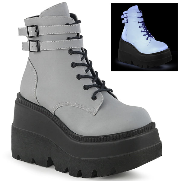 SHAKER-52 Plateau Stiefeletten grau fluoreszierend Schnürung von DemoniaCult