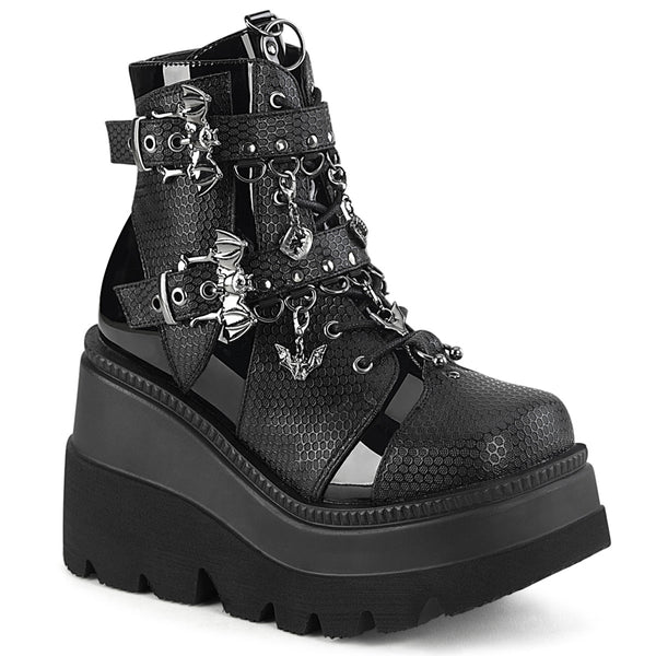 SHAKER-66 Plateau Stiefeletten mit Fledermäusen - Schwarz von Demonia