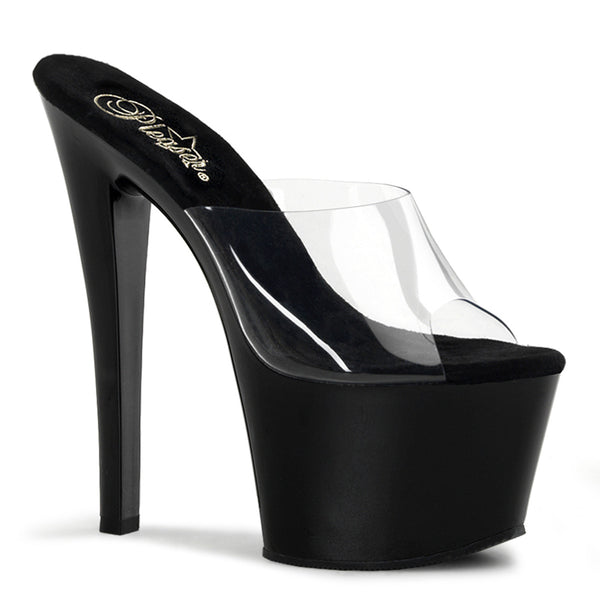 SKY-301 Plateau Pantoletten Transparent/Schwarz von Pleaser