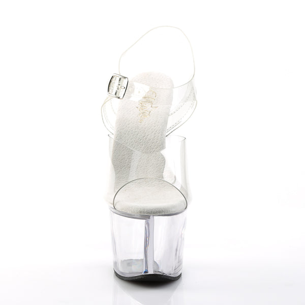 SKY-308 Plateau Sandaletten Transparent/Weiß | Pleaser