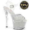 SKY-308PREM-RSNT Sandalette Plateauschuhe Silber Glitzer | Pleaser