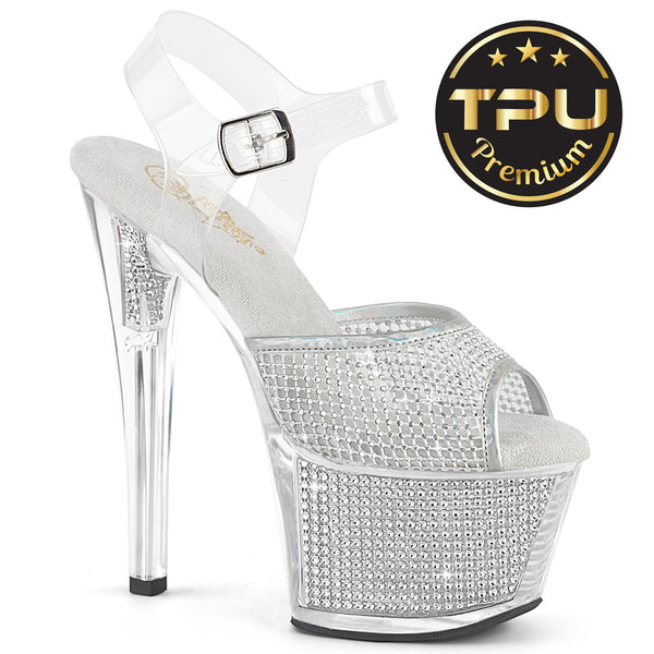 SKY-308PREM-RSNT Sandalette Plateauschuhe Silber Glitzer | Pleaser