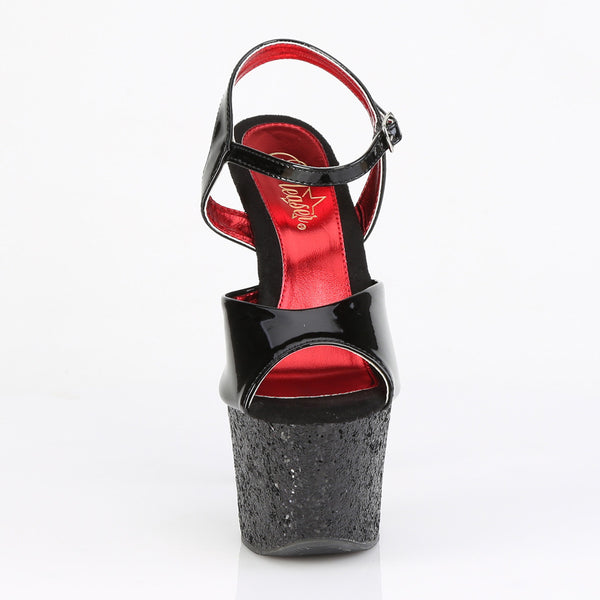 SKY-309 Plateau High-Heel Sandaletten Glitzernd Glänzend Schwarz von Pleaser – Ansicht 2