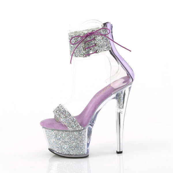 SKY-327RSI - Plateau High Heel Sandaletten - Lila/Silber mit Strass von Pleaser – Ansicht 3