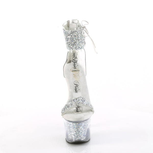 SKY-327RSI - Plateau High Heel Sandaletten - Silber/Transparent mit Strass von Pleaser – Ansicht 2